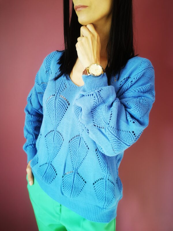 sweter, sweter ażurowy, sweter ażurowy niebieski