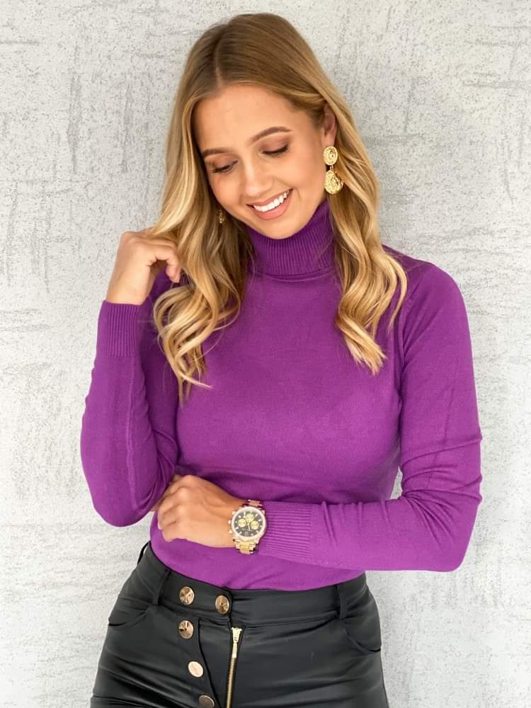 Sweter z golfem w kolorze fioletowym
