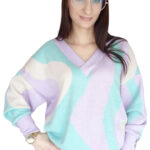 Sweter w serek fiolet z miętą