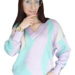 Sweter w serek fiolet z miętą