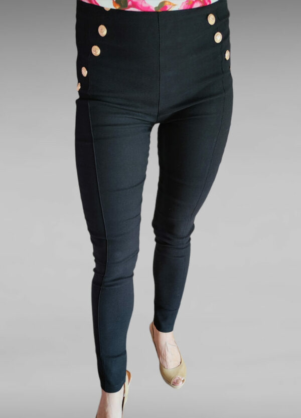 czarne spodnie - czarne spodnie jeansowe - spodnie damskie ze złotymi guzikami czarne - na każdą okazje - eleganckie spodnie