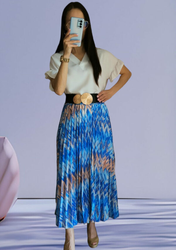 spódnica - długa spódnica - spódnica maxi - niebieska spódnica - niebieska długa spódnica we wzory - na każdą okazje - elegancka długa spódnica