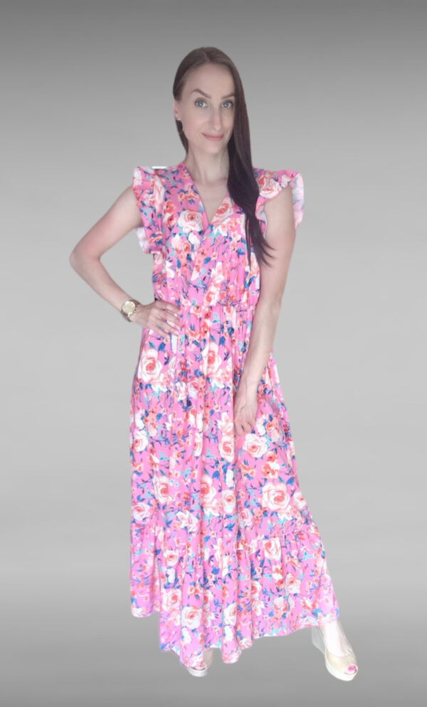 letnia długa sukienka - letnia sukienka maxi - na co dzień na co - na każdą okazję - różowa letnia sukienka w kwiaty różowa - różowa długa sukienka w kwiaty na lato - sukienka maxi różowa w kwiaty
