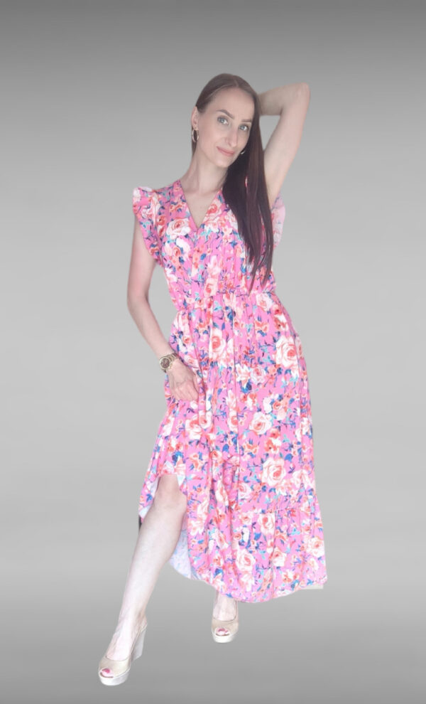 letnia długa sukienka - letnia sukienka maxi - na co dzień na co - na każdą okazję - różowa letnia sukienka w kwiaty różowa - różowa długa sukienka w kwiaty na lato - sukienka maxi różowa w kwiaty